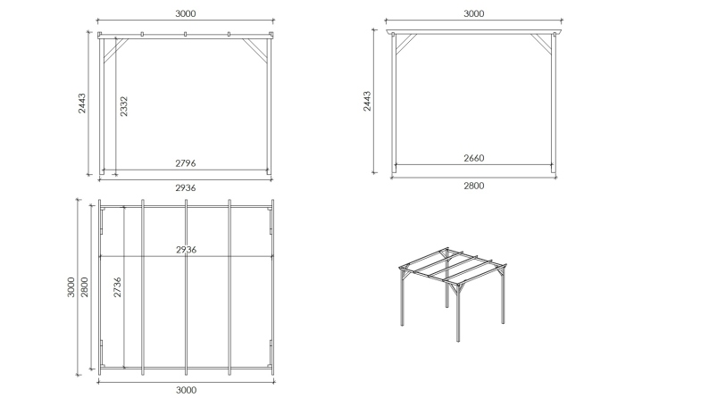 Tettoia posto auto coperto in legno 3x3 m - 9 m2