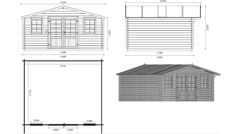 Casetta da giardino in legno - 19.2m2 - 4.8x4m - 40mm - colore: naturale