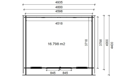 Casetta da giardino in legno - 19.2m2 - 4.8x4m - 40mm - colore: naturale