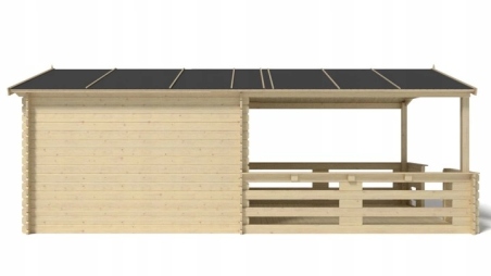 Casetta da giardino in legno con veranda e tettoia - 18m2 - 3x3m - 28mm - colore: naturale
