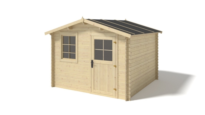 Casetta da giardino in legno con veranda e tettoia - 15m2 - 3x2m - 28mm - colore: naturale