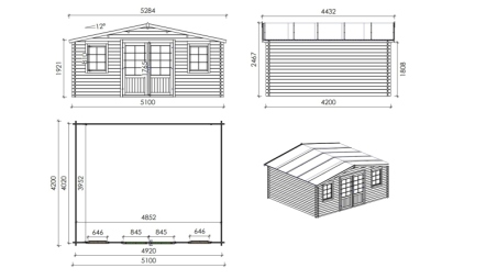 Casetta da giardino in legno - 21.42m2 - 5.1x4.2m - 34mm - colore: naturale
