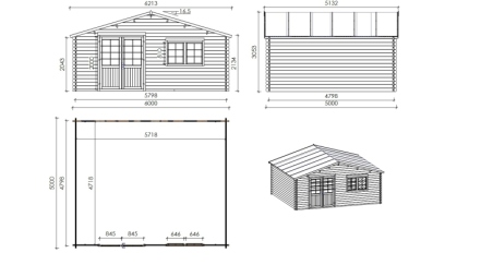 Casetta da giardino in legno - 30m2 - 6x5m - 40mm - colore: naturale