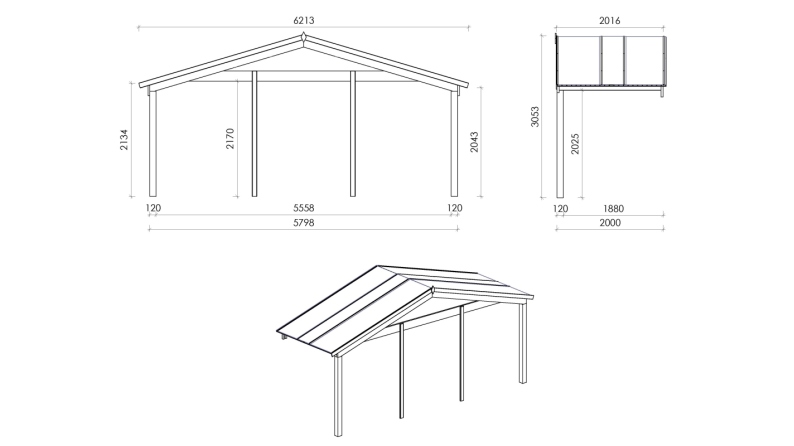 Casetta da giardino in legno con veranda e tettoia - 48m2 - 6x6m - 40mm - colore: naturale