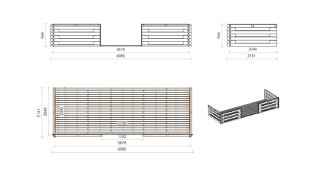 Casetta da giardino in legno con veranda e tettoia - 48m2 - 6x6m - 40mm - colore: naturale