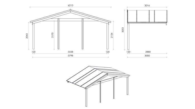 Casetta da giardino in legno con veranda e tettoia - 54m2 - 6x6m - 40mm - colore: naturale