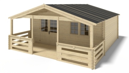 Casetta da giardino in legno con veranda e tettoia - 42m2 - 6x5m - 40mm - colore: naturale
