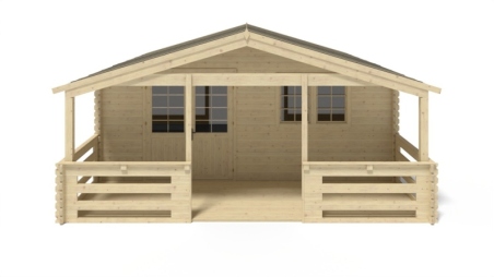 Casetta da giardino in legno con veranda e tettoia - 42m2 - 6x5m - 40mm - colore: naturale