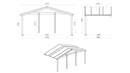 Casetta da giardino in legno con veranda e tettoia - 48m2 - 6x5m - 40mm - colore: naturale