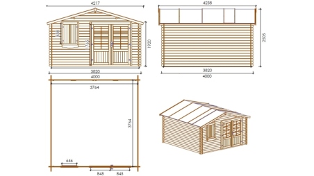 Casetta da giardino in legno - 16m2 - 4x4m - 28mm - colore: naturale