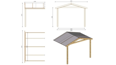 Casetta da giardino in legno con veranda e tettoia - 15m2 - 3x3m - impregnata - 28mm - colore: marrone