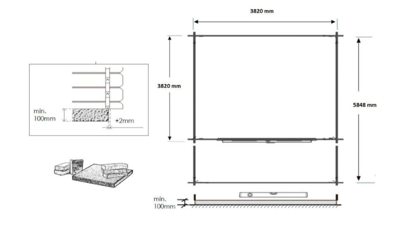 Casetta da giardino in legno con veranda e tettoia - 24m2 - 4x4m - impregnata - 28mm - colore: marrone