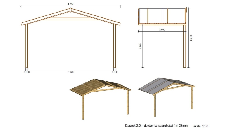 Casetta da giardino in legno con veranda e tettoia - 24m2 - 4x4m - impregnata - 28mm - colore: marrone