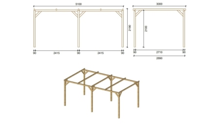 Tettoia posto auto coperto in legno 3x5.1 m - 15.3 m2