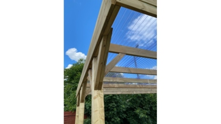 Tettoia posto auto coperto in legno 6.06x5.03 m - 30 m2 - copertura PVC  