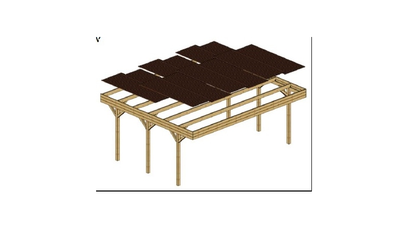 Tettoia posto auto coperto in legno 6.06x5.03 m - 30 m2 - copertura PVC  