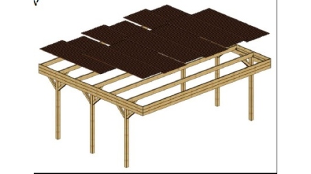 Tettoia posto auto coperto in legno 6.06x5.03 m - 30 m2 - copertura PVC  