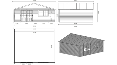 Casetta da giardino in legno - 30m2 - 6x5m - 40mm - colore: naturale