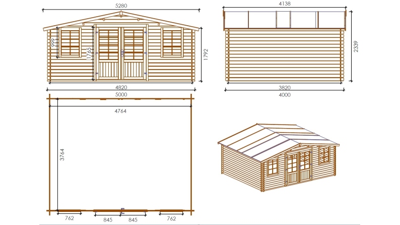 Casetta da giardino in legno - 20m2 - 5x4m - 28mm - colore: naturale