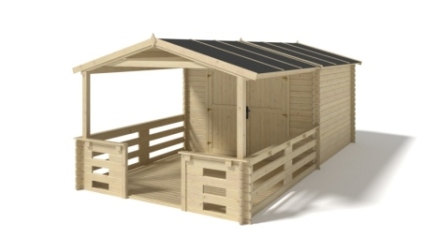 Casetta da giardino in legno con veranda e tettoia - 18m2 - 3x3m - 28mm - colore: naturale