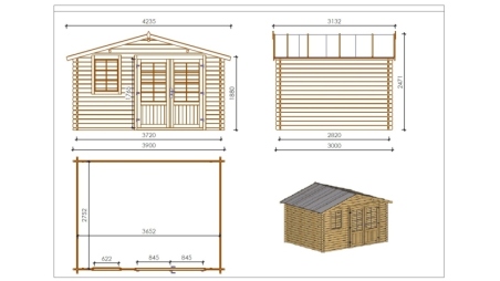 Casetta da giardino in legno - 11.7m2 - 3.9x3m - 34mm - colore: naturale