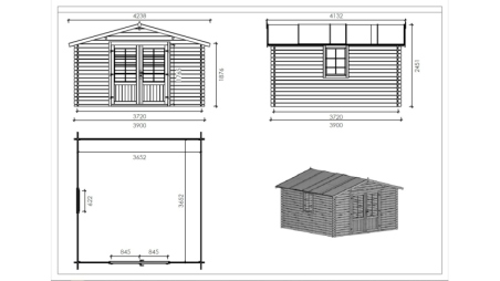 Casetta da giardino in legno - 15.2m2 - 3.9x3.9m - impregnata - 34mm - colore: marrone