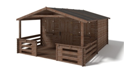 Casetta da giardino in legno con veranda e tettoia - 24m2 - 4x4m - impregnata - 28mm - colore: marrone