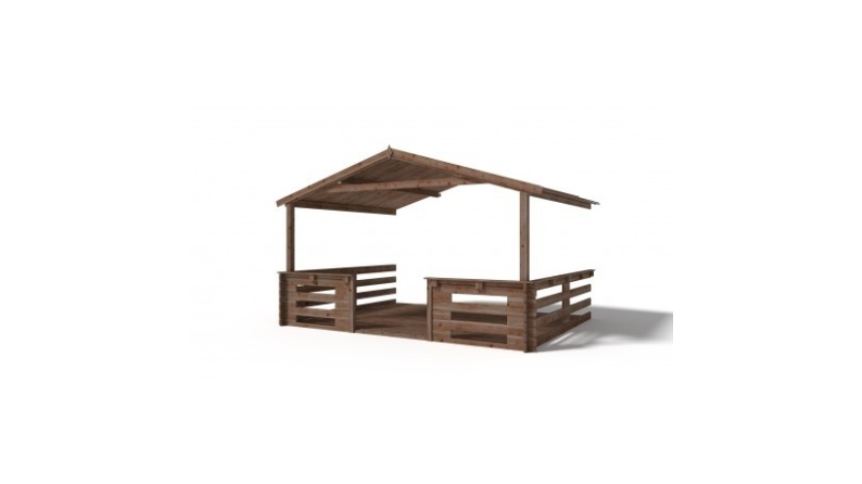 Casetta da giardino in legno con veranda e tettoia - 24m2 - 4x4m - impregnata - 28mm - colore: marrone