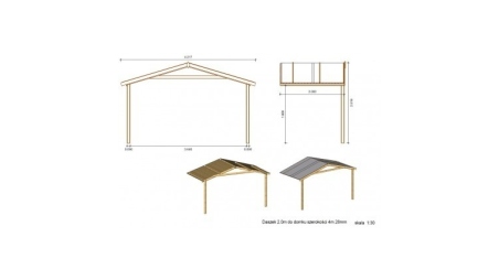 Casetta da giardino in legno con veranda e tettoia - 24m2 - 4x4m - impregnata - 28mm - colore: marrone