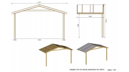 Casetta da giardino in legno con veranda e tettoia - 20m2 - 4x3m - impregnata - 28mm - colore: marrone