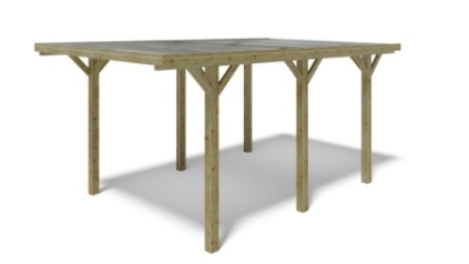 Tettoia posto auto coperto in legno 3.04x5.12 m - 15.56 m2 - copertura con lastra in acciaio 