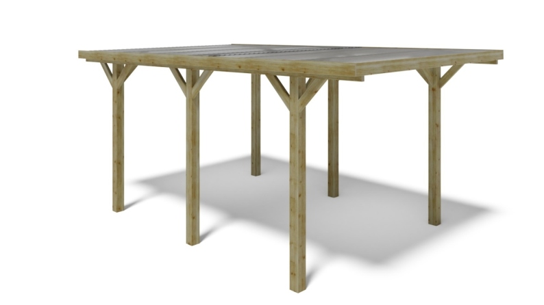 Tettoia posto auto coperto in legno 3.04x5.12 m - 15.56 m2 - copertura con lastra in acciaio 