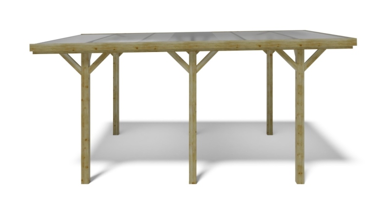 Tettoia posto auto coperto in legno 3.04x5.12 m - 15.56 m2 - copertura con lastra in acciaio 