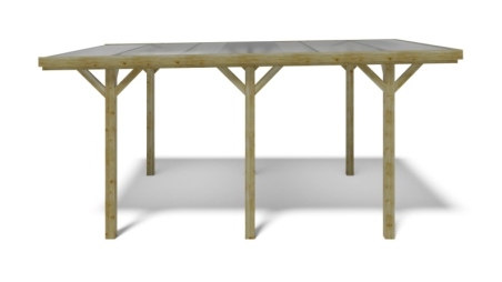 Tettoia posto auto coperto in legno 3.04x5.12 m - 15.56 m2 - copertura con lastra in acciaio 