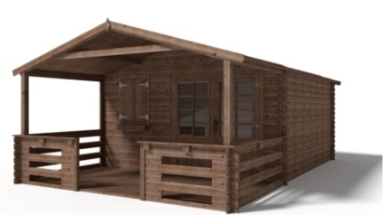 Casetta da giardino in legno con veranda e tettoia - 20m2 - 4x3m - impregnata - 28mm - colore: marrone