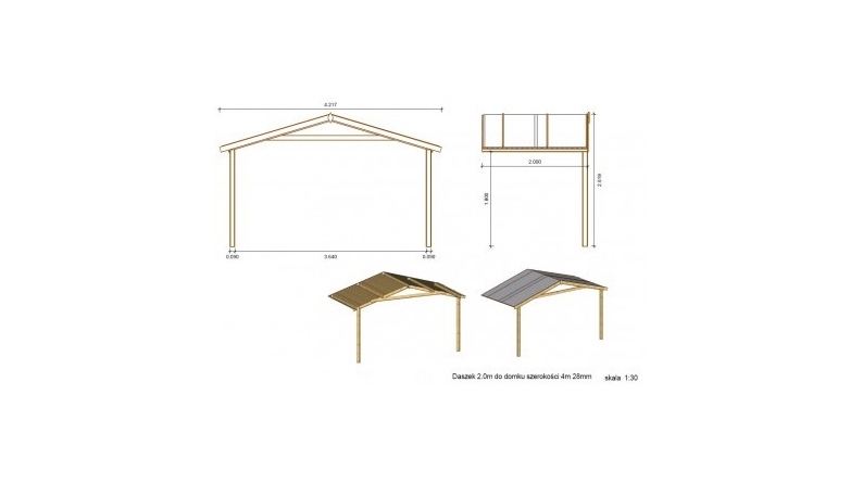 Casetta da giardino in legno con veranda e tettoia - 20m2 - 4x3m - impregnata - 28mm - colore: marrone
