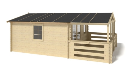 Casetta da giardino in legno con veranda e tettoia - 24m2 - 4x4m - 40mm - colore: naturale