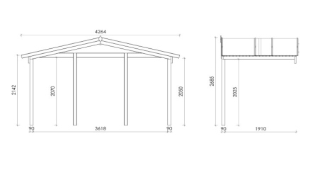 Casetta da giardino in legno con veranda e tettoia - 24m2 - 4x4m - 40mm - colore: naturale