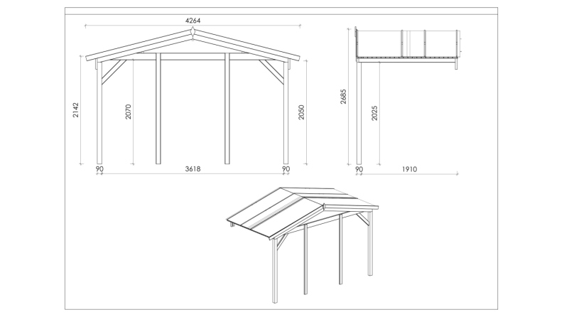 Tettoia di terazzo in legno - 4x2m - colore naturale