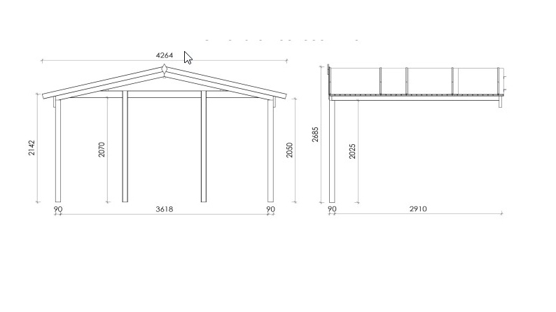 Casetta da giardino in legno con veranda e tettoia - 28m2 - 4x4m - 40mm - colore: naturale
