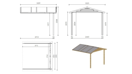 Casetta da giardino in legno con veranda e tettoia - 16.5m2 - 3x2.5m - 28mm - colore: naturale