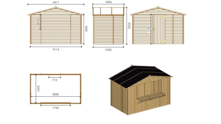 Chiosco per mercatini 5.72 m2 - 3.11x1.84 m - 19 mm