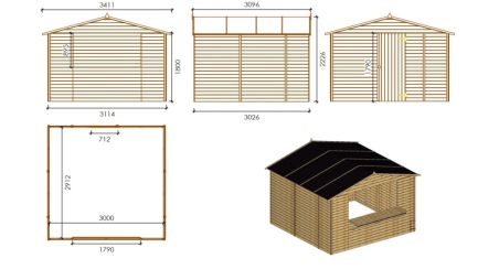 Chiosco per mercatini 9.42 m2 - 3.11x3.03 m - 19 mm
