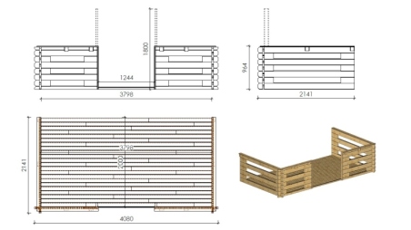 Casetta da giardino in legno con veranda e tettoia - 24m2 - 4x4m - 40mm - colore: naturale