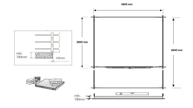 Casetta da giardino in legno con veranda e tettoia - 28m2 - 4x4m - 40mm - colore: naturale