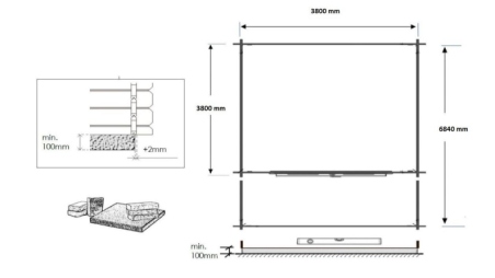 Casetta da giardino in legno con veranda e tettoia - 28m2 - 4x4m - 40mm - colore: naturale