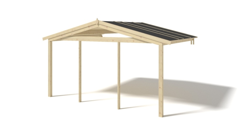 Casetta da giardino in legno con veranda e tettoia - 28m2 - 4x4m - 40mm - colore: naturale