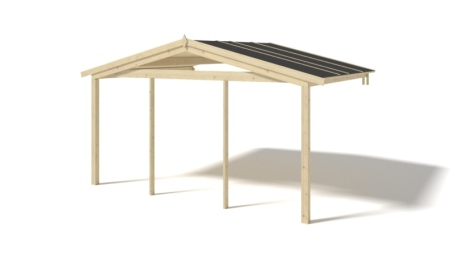 Casetta da giardino in legno con veranda e tettoia - 28m2 - 4x4m - 40mm - colore: naturale