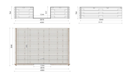 Casetta da giardino in legno con veranda e tettoia - 28m2 - 4x4m - 40mm - colore: naturale