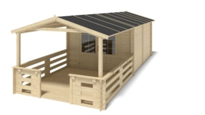 Casetta da giardino in legno con veranda e tettoia - 21m2 - 3x4m - 28mm - colore: naturale